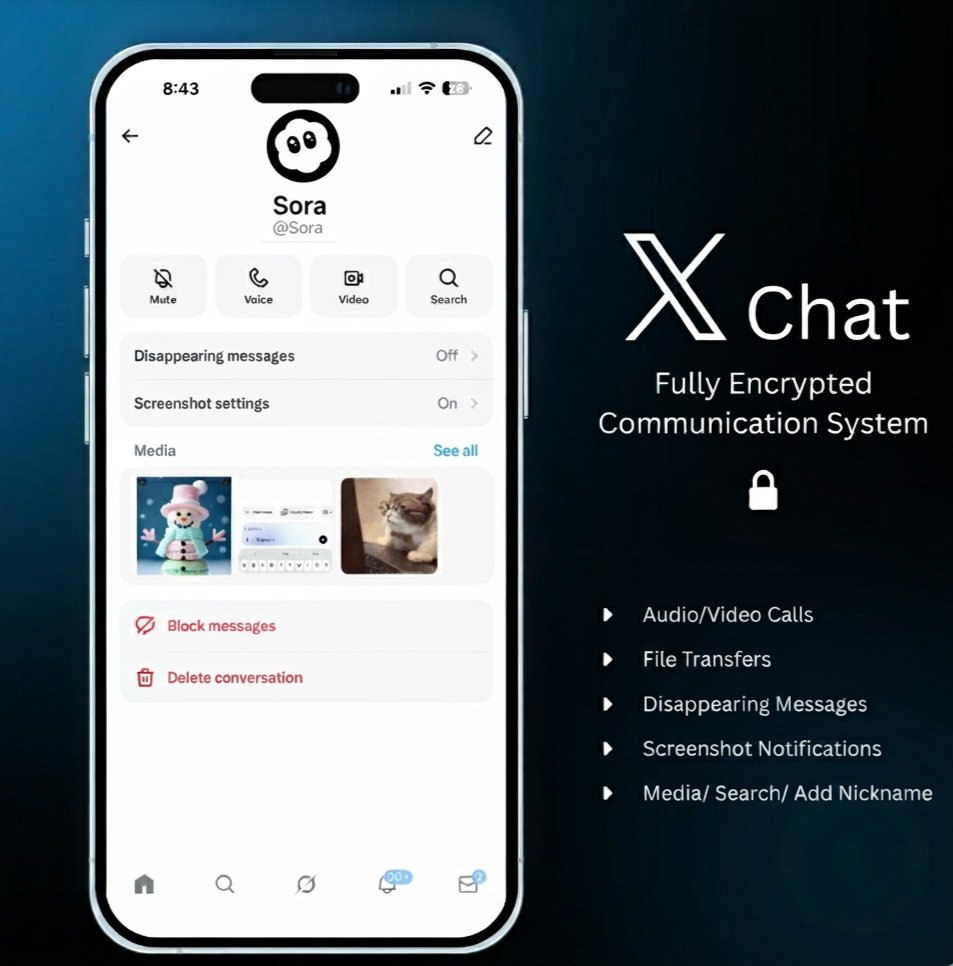 𝕏 Chat is a Fully Encrypted Communication System

Your privacy - Your control

Key features:
➝ Audio/Video Calls
➝ File Transfers
➝ Disappearing Messages 
➝ Screenshot Notifications 
➝ Add Nickname
➝ Media 
➝ Search 

End-to-End Encrypted 🔒
