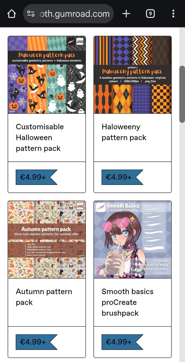 yv_quinn's tweet image. 🎃 👻 🐈⬛️ 3 new items just dropped in my Gumroad store! Halloween & Autumn paytern packs, 2 of wich are customiseable! ✨️🌙 And all of them are drawn with my personal Smooth Basics brush set 🧡🕷🕸
quinnsartbooth.gumroad.com
#patterndesign #resourcepack #procreatebrush