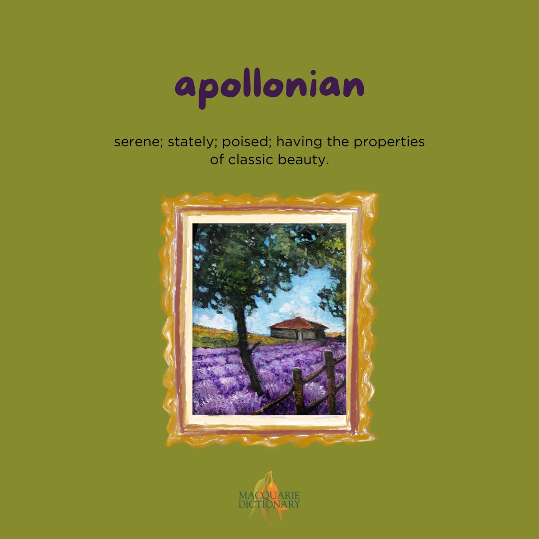 MacqDictionary's tweet image. #WordoftheDay apollonian: serene; stately; poised; having the properties of classic beauty. #MacquarieDictionary
