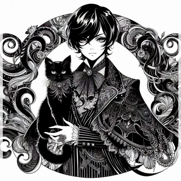 JyumonAI4557's tweet image. #イケメン #AI美少年 #AIイラスト #AIイケメン #coolboy #blackcat #黒猫 #黒髪