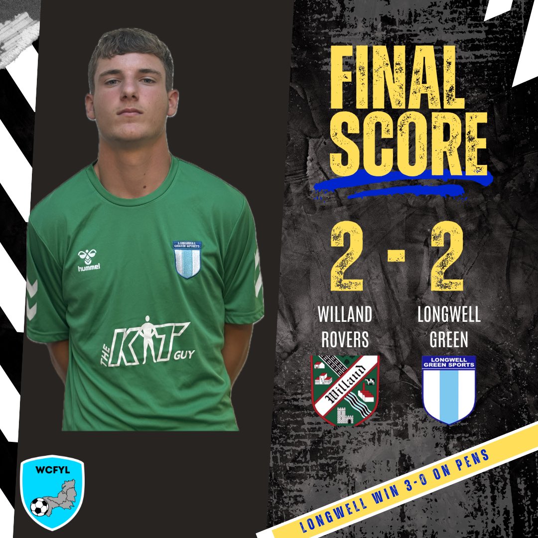 Great result for the boys after a long journey down to <a href="/WillandRovers/">Willand Rovers FC</a> 
Despite us conceding a late equaliser it’s <a href="/HaydenW60530228/">Hayden Williams</a> again making two big saves in the shootout as we progress to the 1/4 finals 💪🏻
<a href="/swsportsnews/">South West Sports News</a> <a href="/NonLeagueCrowd/">Non League Crowds</a> <a href="/NonLeagueFix/">NonLeagueFixtures</a> <a href="/wcfyl/">Western Counties Floodlight Youth League</a> <a href="/LongwellGreenFC/">Longwell Green Sports FC</a>