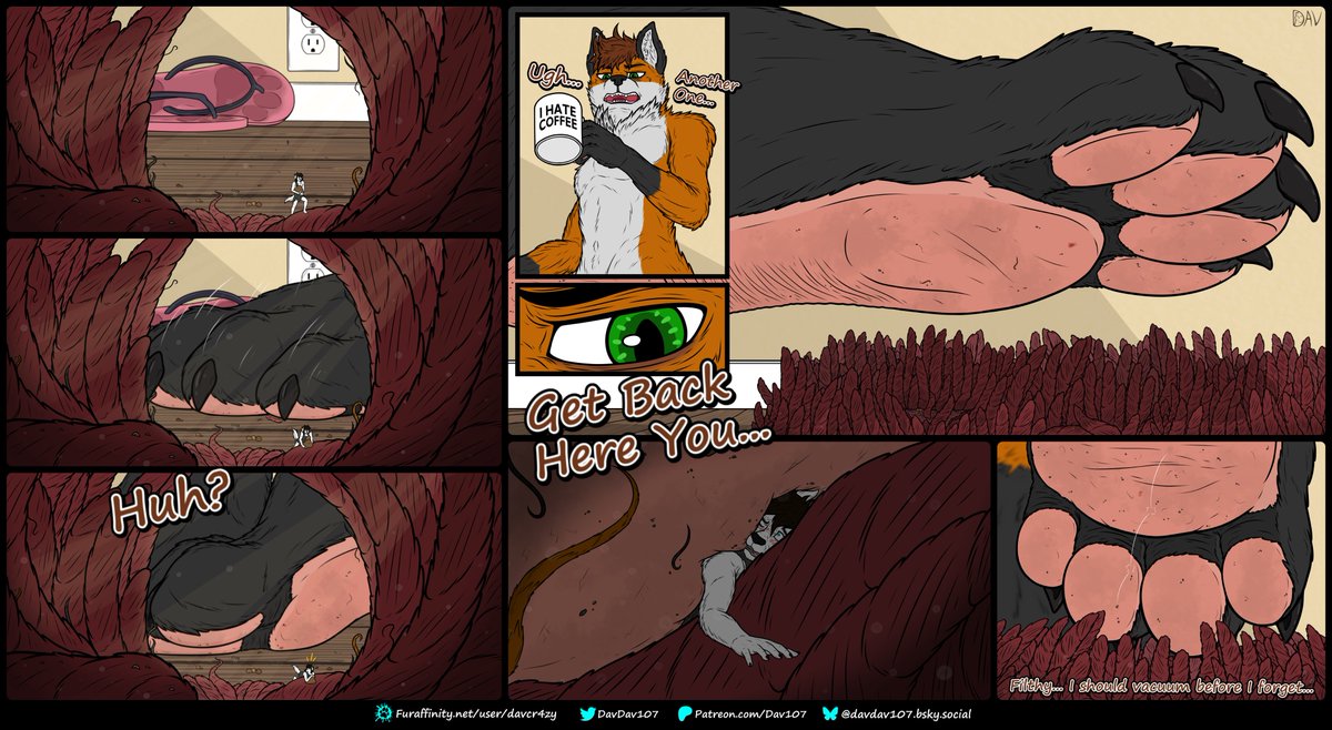 Walking through miles of carpet just to witness the horrors from a bug's average day. To run until your lungs burn and watch the world engulfed in darkness as you, while insignificant, managed to upset "God" while being within stomping range...

Commission for <a href="/VulpesPawpad/">vulpespawpad.bsky.social</a>.