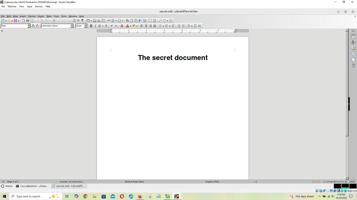 thatt_mike's tweet image. In this lab, I hid a document inside a JPEG image using steganography, making the secret file invisible to normal inspection. This exercise helped me understand how data can be concealed within ordinary files to evade detection.

#Cybersecurity #Steganography #DataHiding