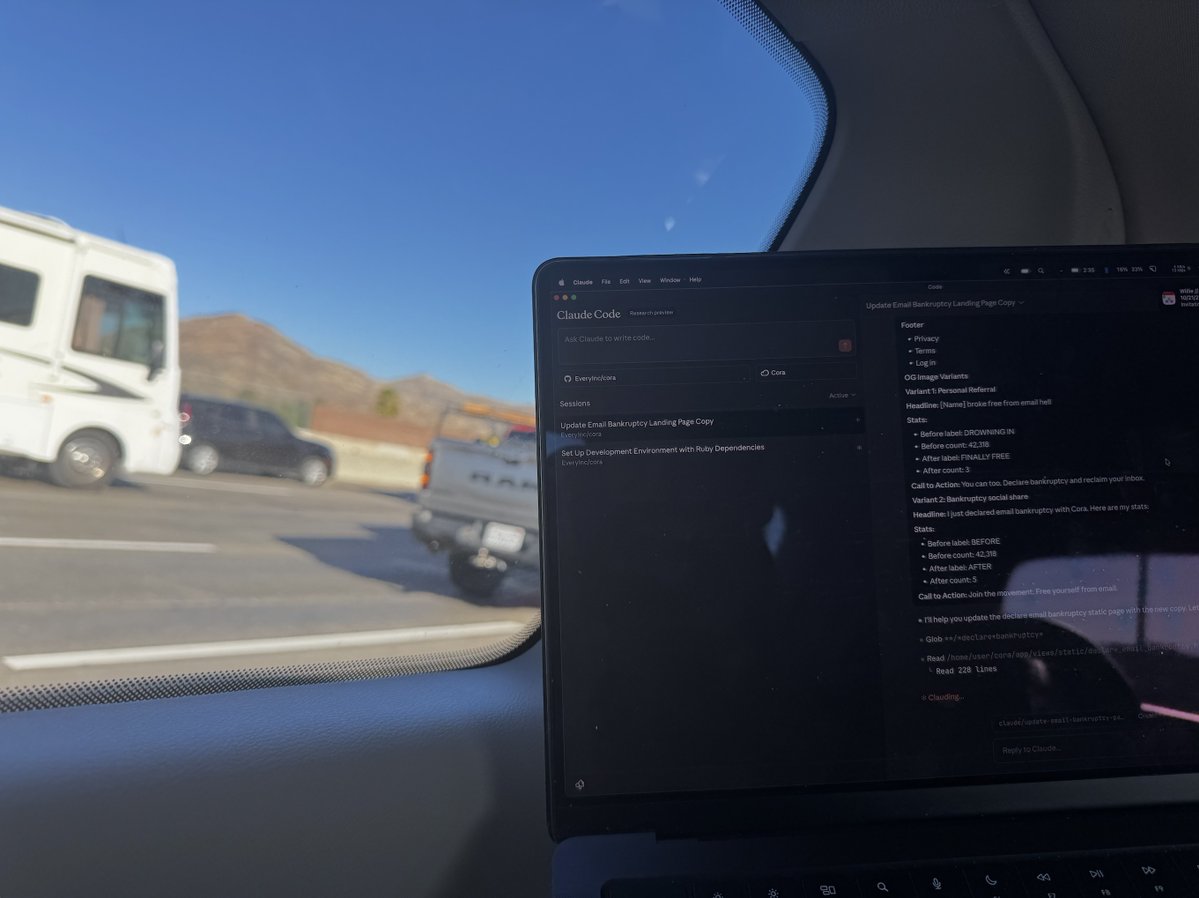 kieranklaassen's tweet image. Coding from the passenger seat on the drive home. Claude Code on mobile and web is still early, but I can feel where this goes—this will be how I work. Can't wait to watch it improve over the next weeks