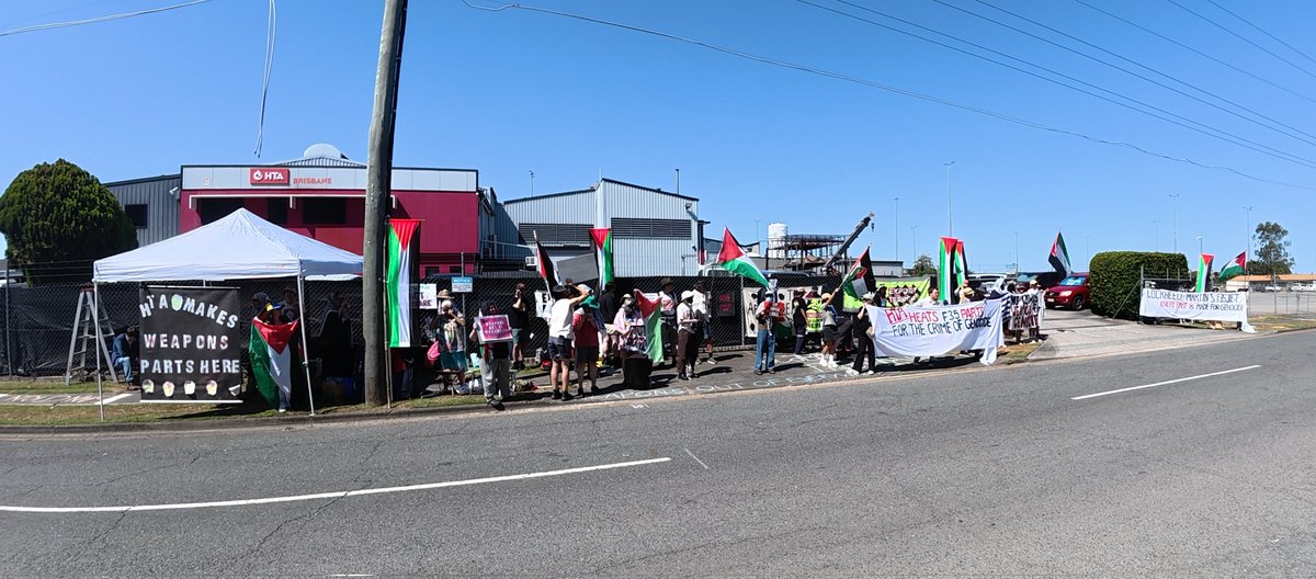 Gathered outside HTA in so-called Brisbane, protesting against weapons manufacture and complicity in the crime of all crimes <a href="/wagepeaceau/">Wage Peace-Disrupt Wars | ARMS EMBARGO NOW</a>