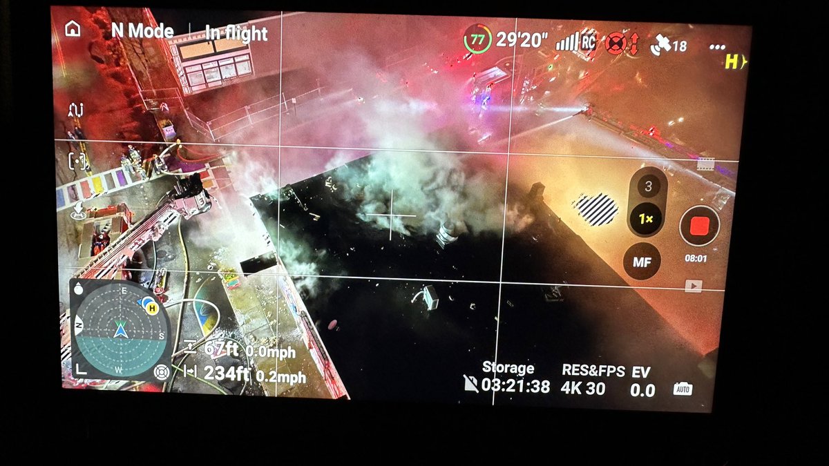 I have my drone up getting aerials of this 3 alarm fire in Worcester