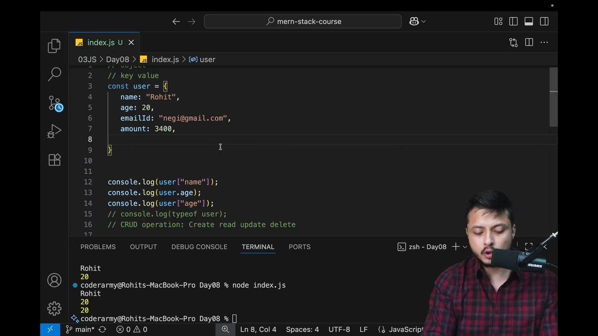 Soham__Chauhan's tweet image. #Day23 Web development with
Rohit Negi Sir
 
Day 23 Complete....
Today Topics... 👇

✨What is an Object? Understanding Key-Value Pairs.
✨Creating Objects with Object Literal Syntax ({}).
✨The CRUD Operations: 

#rohitnegi #coderArmy #mernstack #WebDevelopment #DefenseChallenge