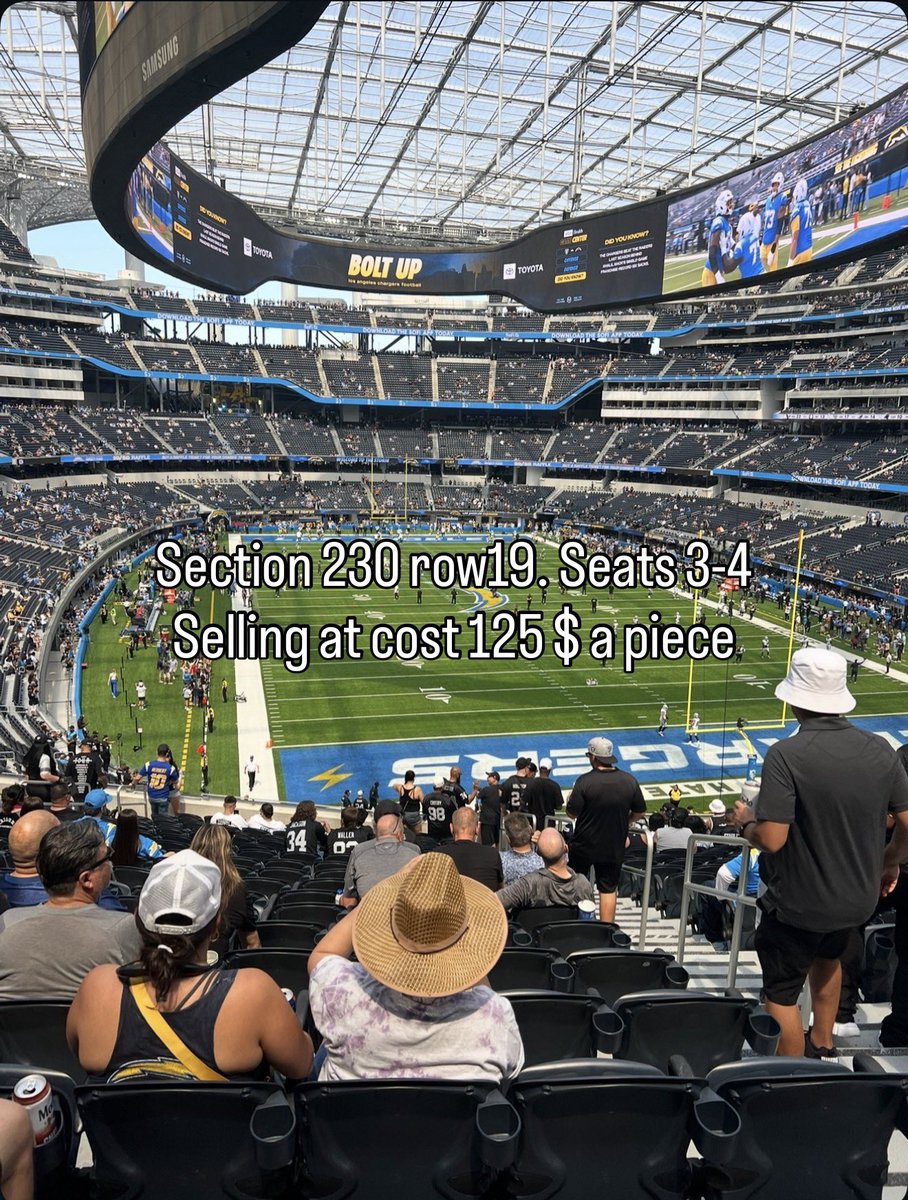 Seats in section 230 row 19 seats 3-4 for cost 125$ a piece