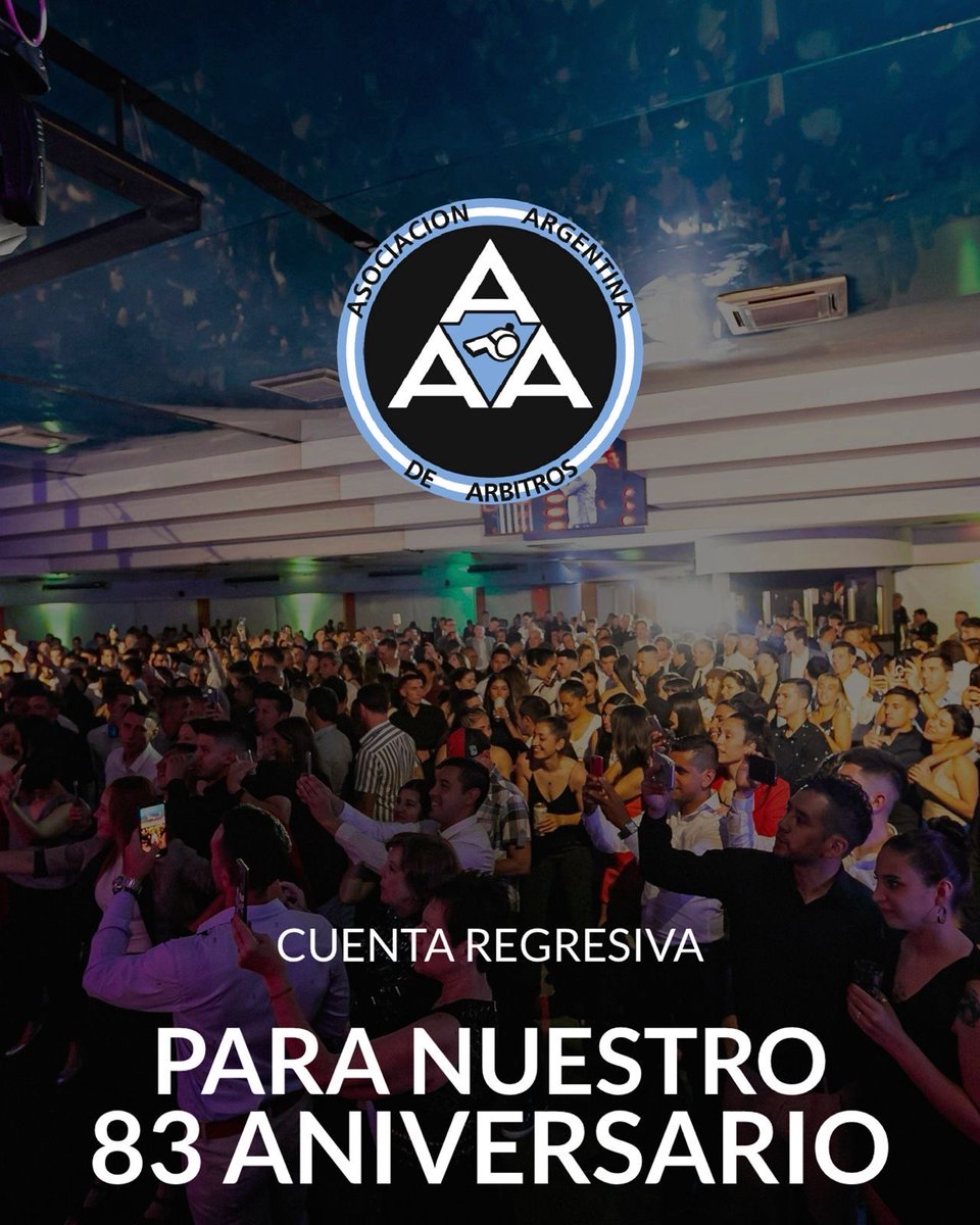 aaaprensa's tweet photo. 🎉 ¡Faltan solo 4 días para nuestra Gran Fiesta Anual! 🎉
📅 24 de octubre | 20:00 h
📍 Salón del Sindicato del Plástico
🥳 ¡No te la pierdas!
Una noche para celebrar, reencontrarnos y disfrutar juntos. 💃🕺⚽
#FiestaAAA #83Años #CuentaRegresiva #OrgulloArbitral https://t.co/vcjTQycEwH