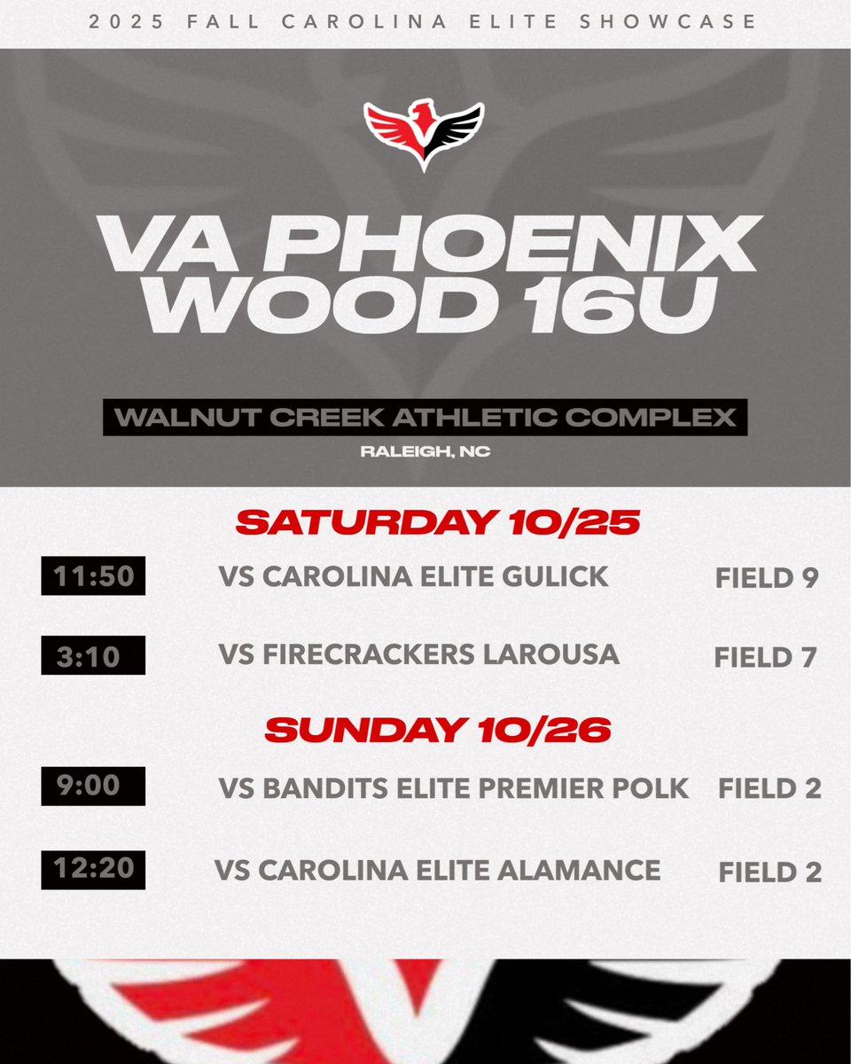 VA_Phoenix_Wood's tweet image. Thanks SO much to all the Coaches who were at our fence this past weekend at @StarzGoldEvents ! Quick turnaround as we head  to Raleigh, NC for Carolina Elite Showcase!  Schedule below! We will also have several attending the camp!