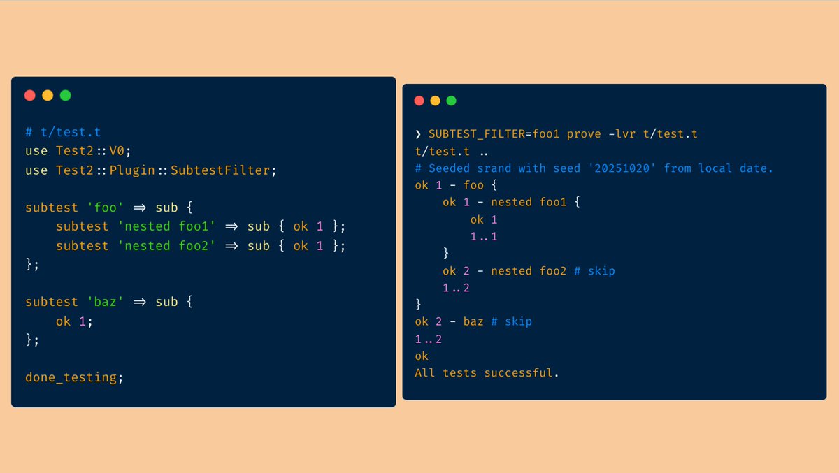 kfly8's tweet image. Perlのテストで、vitest --testNamePattern のようにテスト対象を絞り込みできるPluginを書きました。