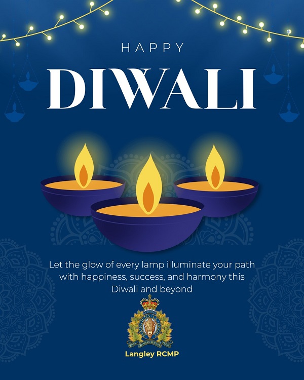 LangleyRCMP's tweet image. Wishing everyone a bright and joyful Diwali!
May the festival of lights bring peace, prosperity, and happiness to all who celebrate.” Happy Diwali!