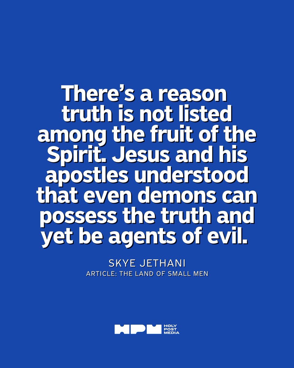HolyPost_Media's tweet photo. It’s entirely possible to know the truth &amp; have sound theology, yet work against the Kingdom of God. The true sign of belonging to Jesus is the fruit of the Spirit manifested in our lives. From @skyejethani's article "The Land of Small Men" (https://t.co/2bSi6jSxqO) https://t.co/ipTtCuMCvi