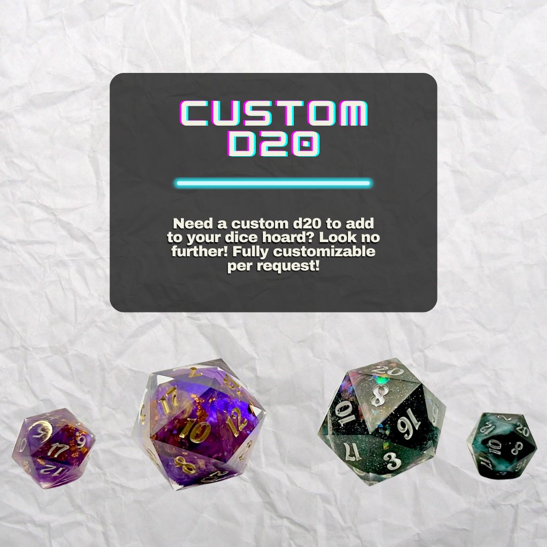 stoRaeteller's tweet photo. Roll for Initiative!! I'm opening up commission slots for custom dice over on kofi! I also have blind bags in my shop which can have dice, resin trinkets, and stickers!
Limited availability! Will restock every month!
#dice #customdice
https://t.co/LKxtb6wv5E https://t.co/CrIP4Vh0TM