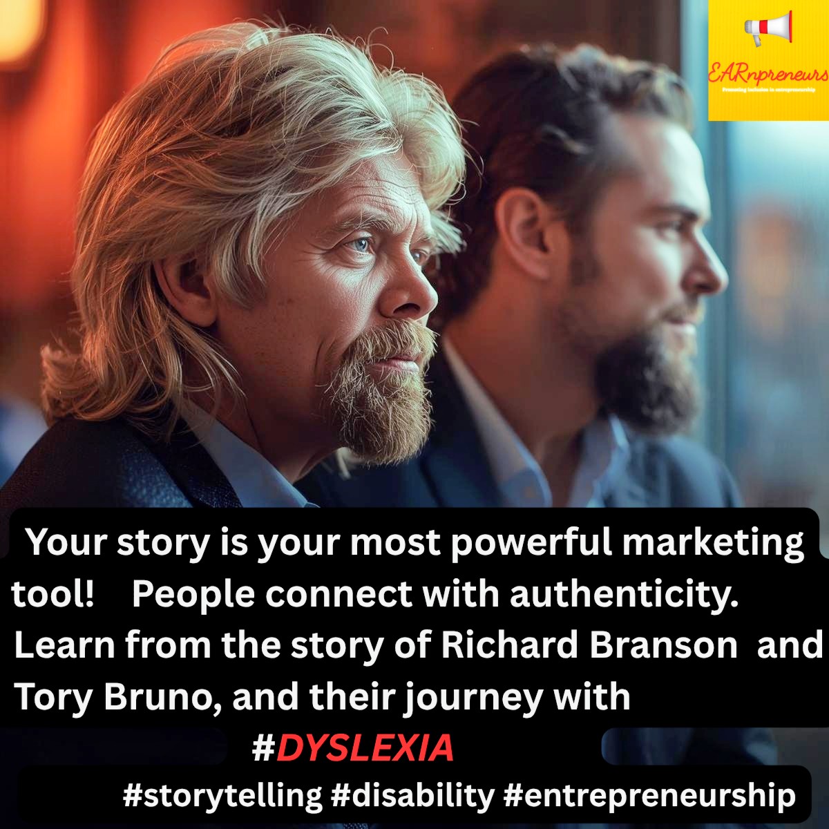 EARnpreneurs's tweet photo. People connect with authenticity. #ToryBruno #RichardBranson ve openly discussed how their thinking differently was key to their #success. #ShareYourJourney. It will attract d right customers &amp; build a loyal community
#Entrepreneurs #disability #Dyslexia #Marketing @desire_health https://t.co/4bOxDFlk7R