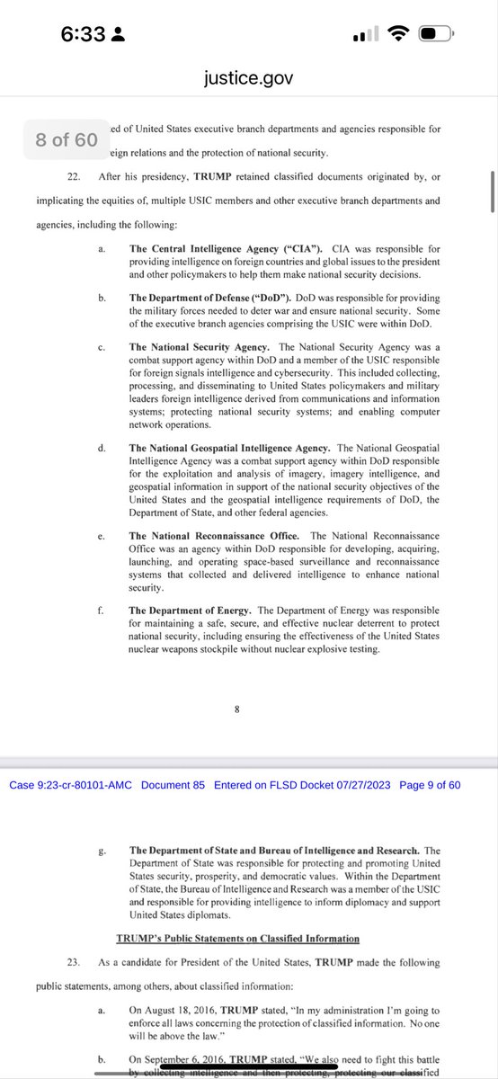 These are the agencies Trump stole documents from:

Central Intelligence Agency

Department of Defense

National Security Agency

National Geospatial Intelligence Agency

National Reconnaissance Office

Department of Energy

Department of State &amp; Bureau of Intelligence &amp; Research
