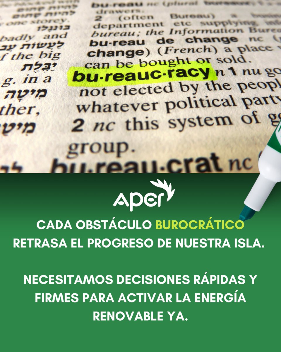 AperPr's tweet photo. 📑 Cada obstáculo burocrático retrasa el progreso de nuestra isla.

Necesitamos decisiones rápidas y firmes para activar la energía renovable YA.

💡 Puerto Rico merece un sistema energético moderno, justo y sostenible.
#NoMásBurocracia #EnergíaRenovable #APER https://t.co/2x4BB9Lef3