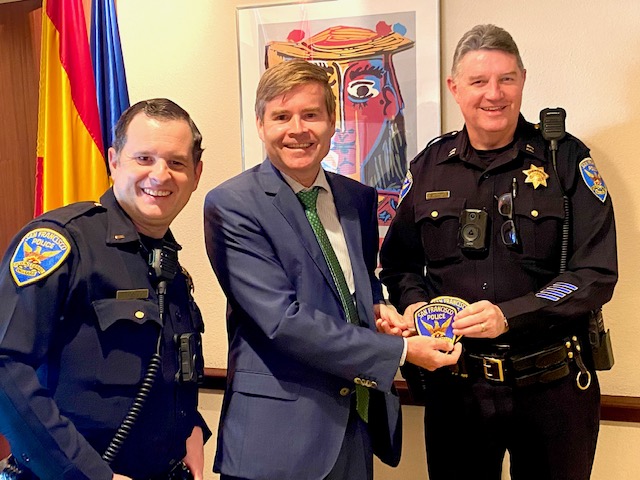 We were pleased to receive today at <a href="/ConsuladoEspSF/">Consulado General de España en San Francisco</a>   a very special visit of the San  Francisco Police Department, Northern Station.  We had a great discussion. Thank you <a href="/SFPD/">San Francisco Police</a> for keeping us safe! 🇺🇸🤝🇪🇸
