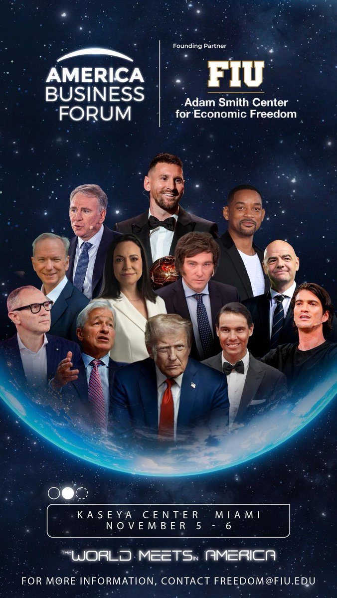 ElTrumpista's tweet photo. Parece el póster de una película de superhéroes kjjjj

Que increíble, Milei, Messi y Trump hablando en el Centro Adam Smith por la Libertad Económica en Miami 🚬 https://t.co/mF3Fg30AK1