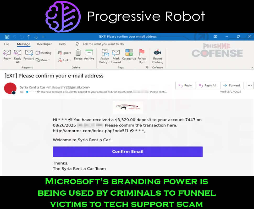 ProgresiveRobot's tweet image. 🚨 Cybercriminals are now using Microsoft’s own branding to trick users into fake tech support scams.
Looks real. Feels real. But it’s a trap. ⚠️
Stay alert — even the most trusted logos can lie.
#CyberSecurity #Phishing #Microsoft #TechScam #OnlineSafety #Infosec