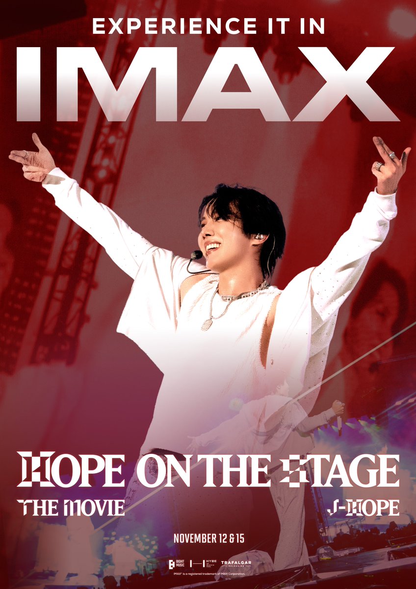 bts_bighit's tweet image. j-hope Tour &apos;HOPE ON THE STAGE&apos; THE MOVIE IMAX Poster
Be one of the first to experience the movie on the big screen with exclusive IMAX preview screenings on Nov.3!

📅 Screening: Nov. 12
🎬 Exclusive IMAX® Previews: Nov. 3
🎟️ Tickets: jhopethemovie.com

*Release dates and…
