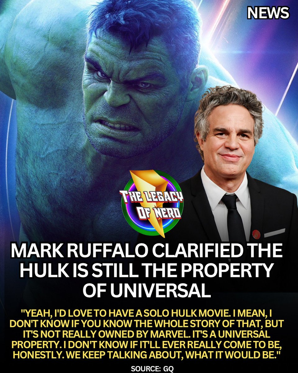 thelegacyofnerd's tweet image. The Hulk is still the property of Universal
In an interview with GQ, Mark Ruffalo clarified that The Hulk still belongs to Universal which continues the difficulty in making a solo movie