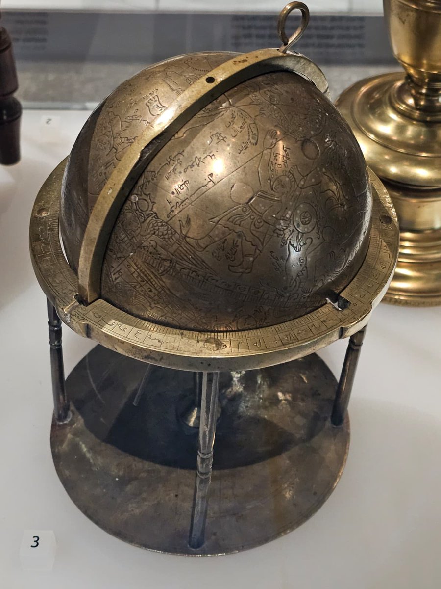 DrShoaibAM's tweet photo. Been writing an article on Islamic astronomy and got fascinated by abjad numbers. During a family visit to the National Museum of Scotland, I spotted this Indo-Persian celestial globe with abjad numerals around its radial disk—so cool to see ideas come alive as real artefacts! https://t.co/YfCKHB8oCZ