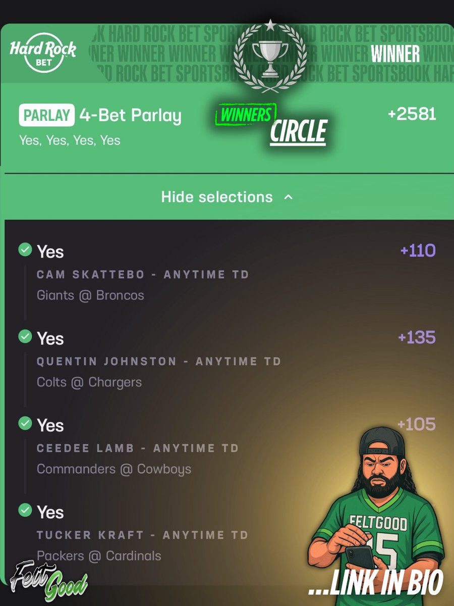 feltgoodbets's tweet photo. “When you drop the parlay 3 mins before kickoff and it smacks… 😤💰
Now the squad lookin’ at you like they missed out! 😂

#Feltgood #WinnersCircle #ParlayProfits #FeltgoodBets #TheyMad #LastMinuteMagic” https://t.co/d8x62eWEmd