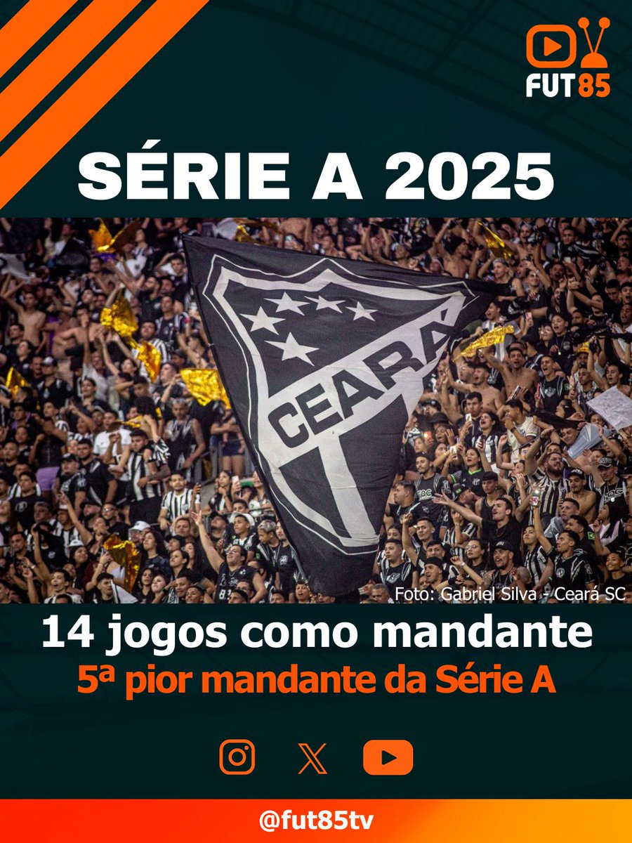 Fut85tv's tweet photo. O VOZÃO EM CASA!

Neste Brasileirão, o Vozão não vem se dando tão bem jogando como mandante. Assim como em outras temporadas em que esteve na Série A, o Ceará de 2025 tem tido algumas marcas ruins como mandante.

#CearáSC #Brasileirão2025 #FutebolBrasileiro #Futebol https://t.co/rWfj3VMBU6