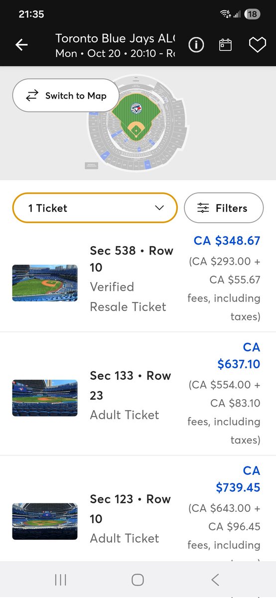 LukeWells57's tweet image. Checking in on the 'get in' price for #BlueJays vs #Mariners #game7 5 minutes out from first pitch.