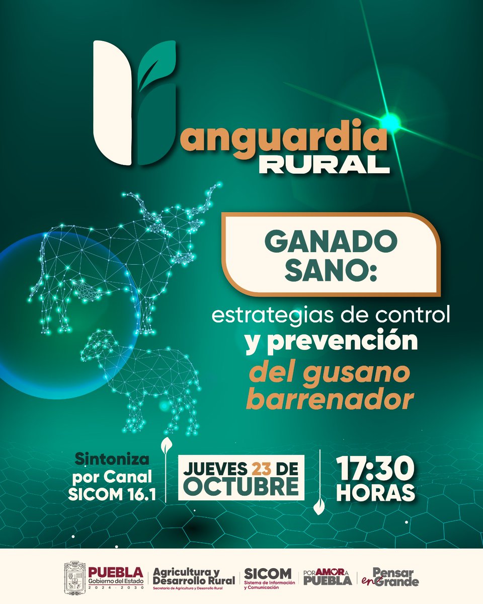 🎙️🌾 ¡No te pierdas #VanguardiaRural!

Acompáñanos este jueves a un episodio donde estaremos hablando sobre ganado sano: estrategias de control y prevención del gusano barrenador.
📺 Canal 16.1 de #SICOMTelevisión 🚜✨

#PorAmorAPuebla #PensarEnGrande