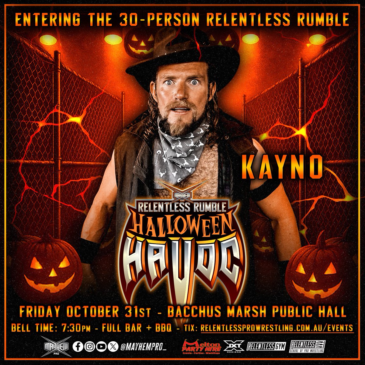 ‼️Relentless Rumble Entrant‼️

IN case you missed it!

Returning to the ring in the Relentless Rumble is <a href="/TMOKayno/">Kayno</a> 

📅Fri Oct 31
📍Bacchus Marsh Public Hall
🔔7:30pm 
🎟️relentlessprowrestling.com.au/events