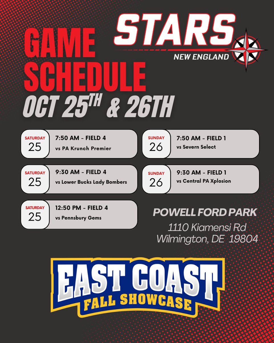 EloraFennell's tweet photo. So excited for this weekend at the East Coast Fall Showcase in Delaware! Here’s our schedule⬇️⬇️

@StarsNEFP @BentleyFalcons @HartfordSB @Stonehillsball @CoachAli_SCSB @EndicottSOFT @CoachKatieSB @Ithaca_Softball @STAHawksSB @babsonsoftball @STAHawksSB @AssumptionSB @StaceyMayer_ @UnionCollegeSB @SimmonsSoftball @CatholicU_SB