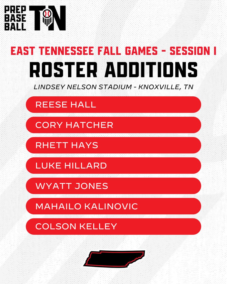 #𝐄𝐚𝐬𝐭𝐓𝐍𝐅𝐚𝐥𝐥𝐆𝐚𝐦𝐞𝐬𝐒𝟏: 𝐑𝐨𝐬𝐭𝐞𝐫 𝐀𝐝𝐝𝐢𝐭𝐢𝐨𝐧𝐬 ☑️

+ We're welcoming some of the top talent that the Volunteer State has to offer for the East Tennessee Fall Games - Session I that is slated for Saturday, October 25th at Lindsey Nelson Stadium in Knoxville,