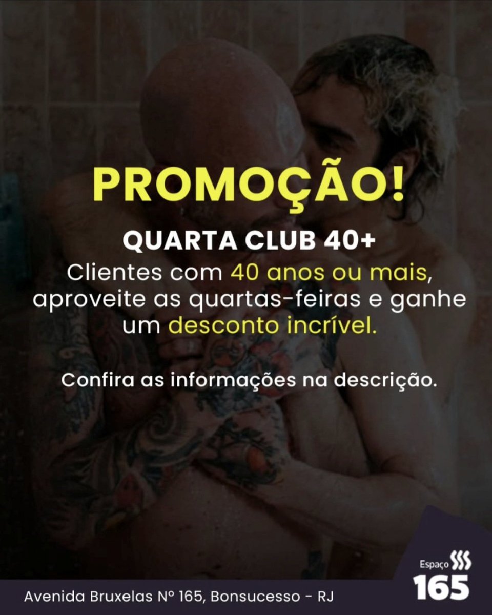 O encontro mais quente da semana tem nome novo: Quarta Club 40+

Vem brindar com a gente e provar que os 40 são só o começo 🍸 Onde a maturidade encontra deseio!

📍Estamos mais perto do que você imaqina Av. Bruxelas, 165 - Bonsucesso
#sauna165 #happyhour #saunarj #espaço165