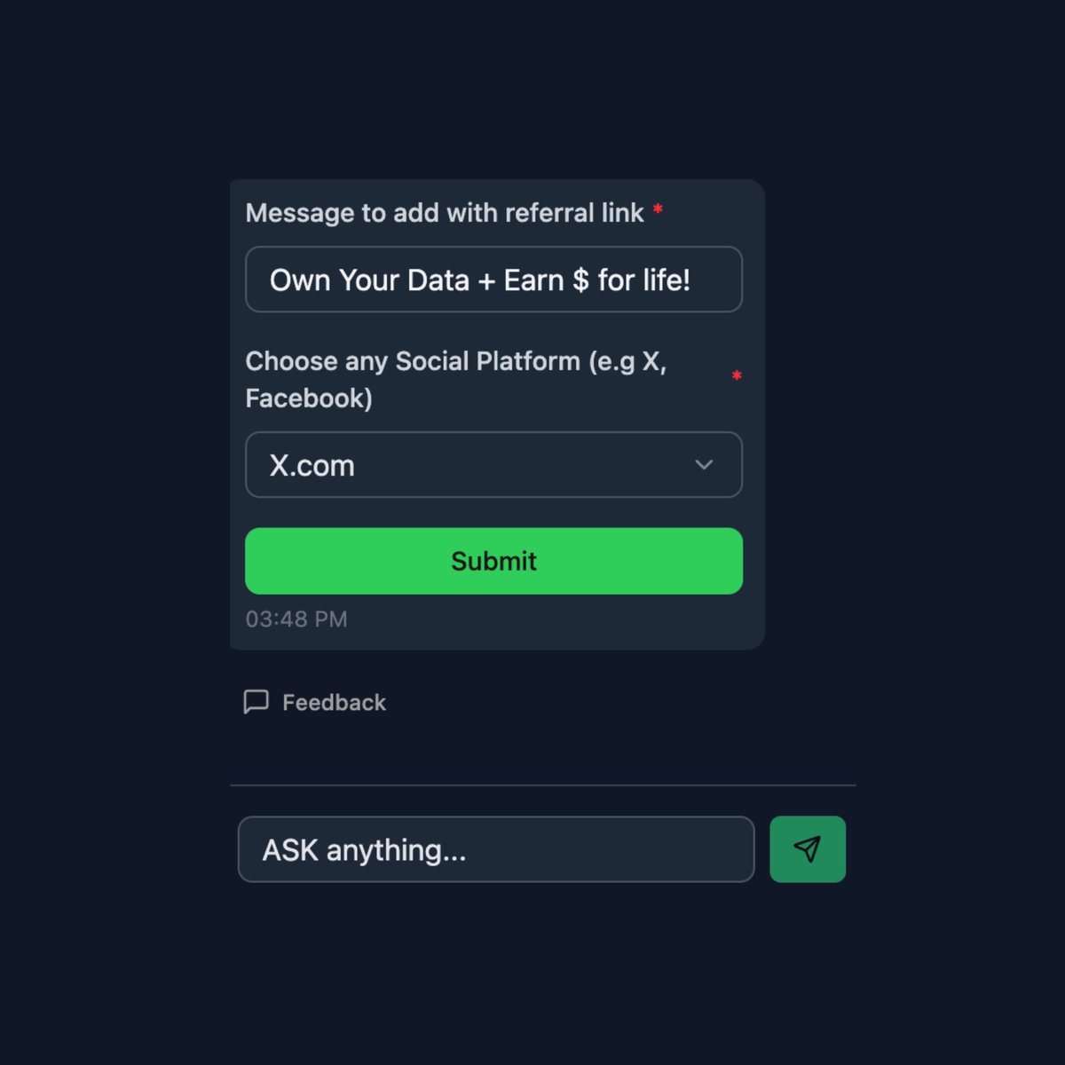 PermissionIO's tweet image. New feature drop 👀
Your data earns for you — now your referrals do too
Earn a % of your referrals’ rewards for life.
Try the new Referral Post feature in Permission Agent: choose where you want to share, and your Agent will do the rest.
Or grab your link at…