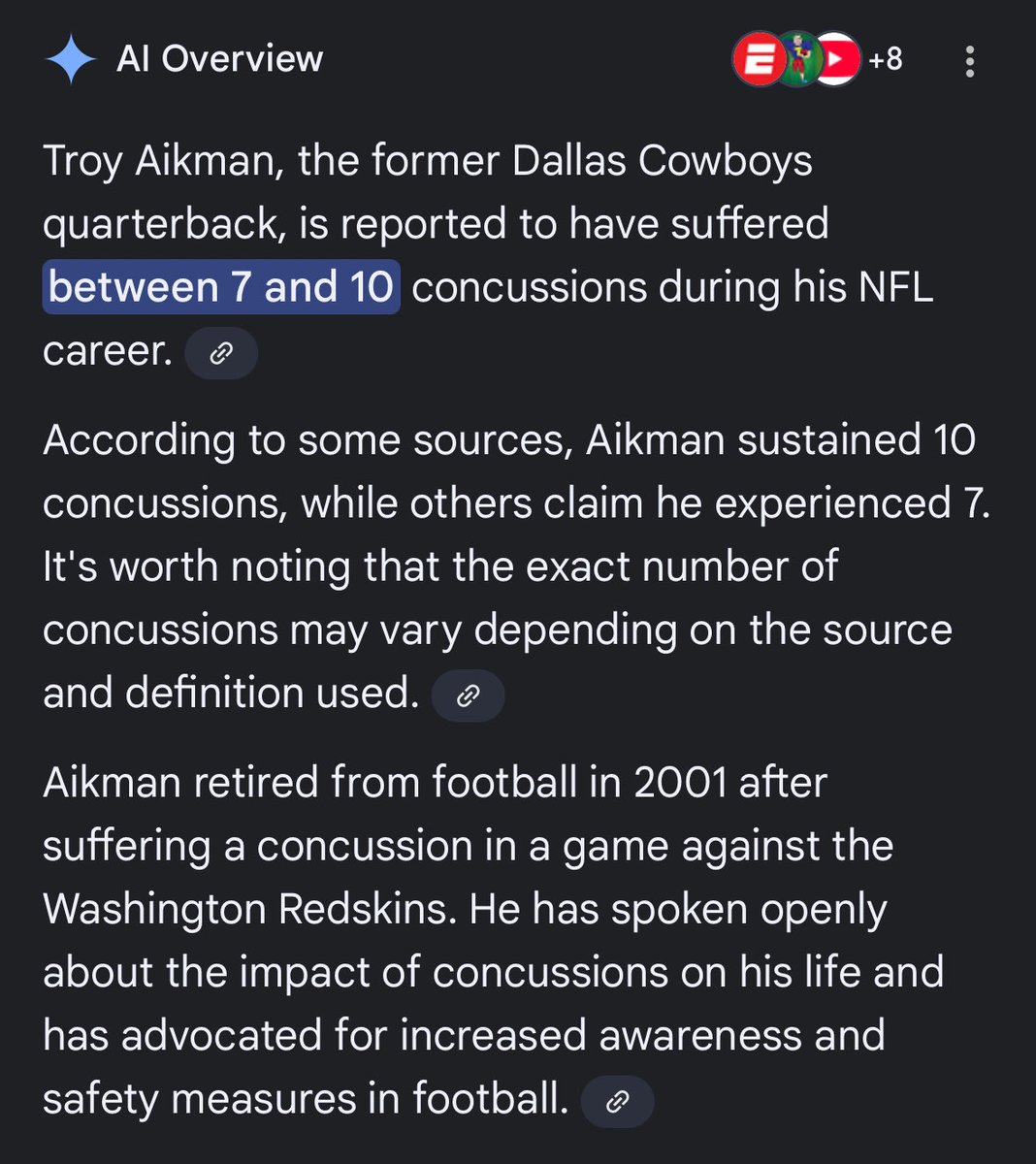Troy Aikman had as many as 10 concussions in his career and he still doesn’t know the difference between a concussion and a hamstring injury