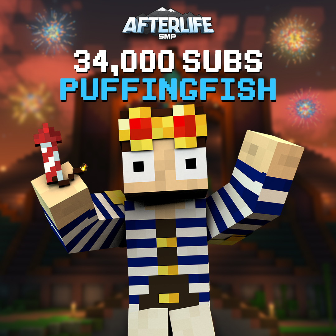That’s not just a puff, that's a blast! 💥 A huge congratulations to <a href="/HqFish/">PuffingFishHQ</a> on reaching an incredible 34,000 subscribers! Thank you for all the clever builds, the cursed worlds, and the years of incredible content on the AfterLife.🍾
#Minecraft #MinecraftServer #MinecraftSMP