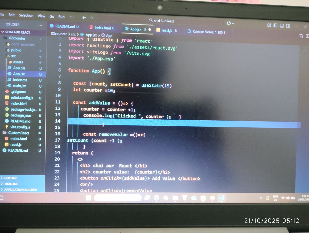 rajxcode's tweet image. #Day05 
&quot;MASTER JI CHALLENGE DONE &quot;
@ChaiCodeHQ @Hiteshdotcom
Today I learned React Hooks - mastering useState, useEffect, and how they make components smarter and cleaner . 

#35DaysReactSpark  #React #WebDevelopment #JavaScript #Chaicode #Reactjs #reactlearning