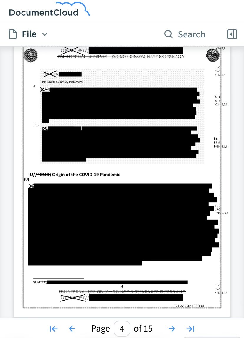 richgel999's tweet image. I thought UAP docs were heavily redacted, but this one tips the scales.
This is on “Covid origins”. Something isn’t right here.