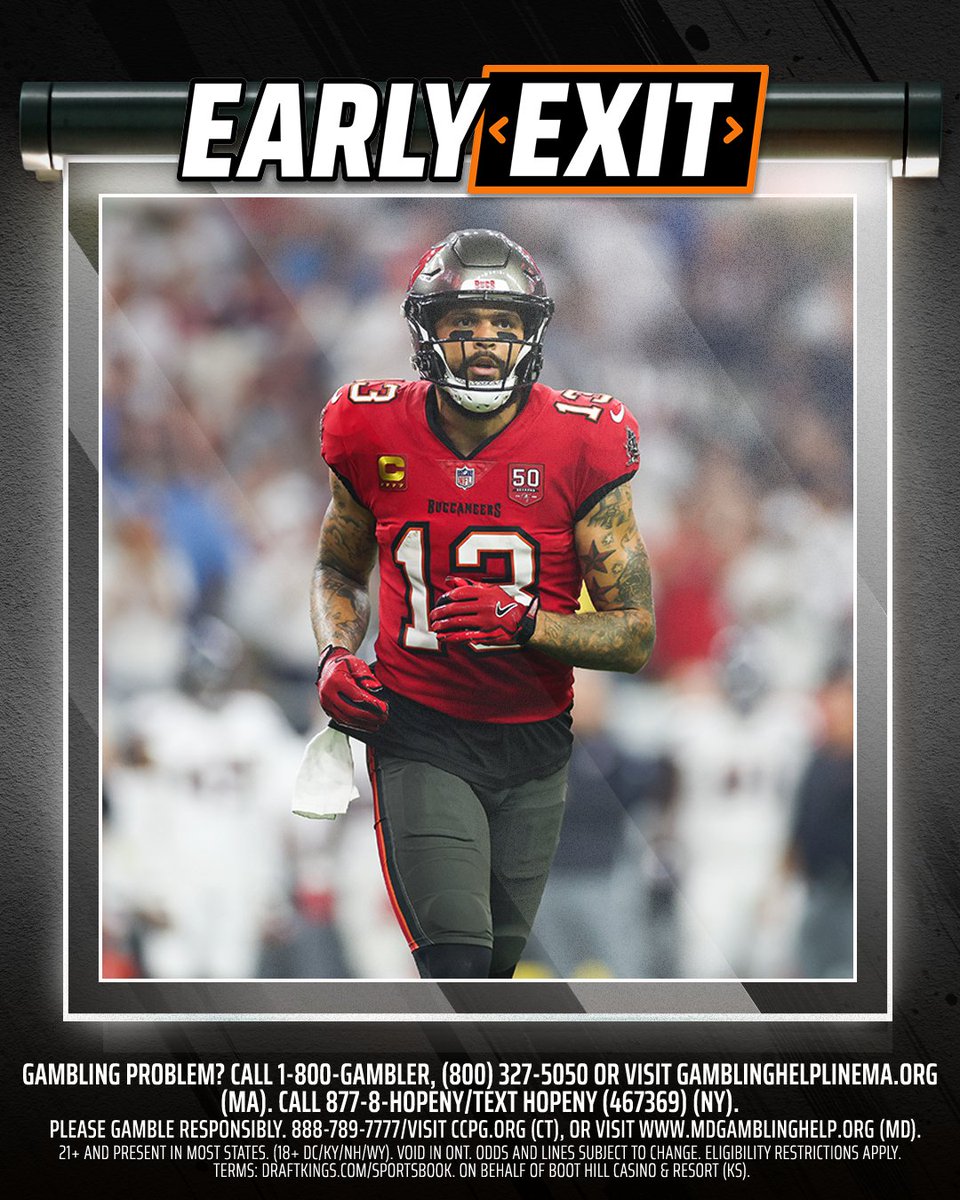 DK_Assist's tweet image. Mike Evans has been ruled OUT — #EarlyExit is in effect.

All qualifying bets will be honored, and cash credits distributed within 24 hours. Cash credits are withdrawable.

Details 🔗 dkng.co/EarlyExit