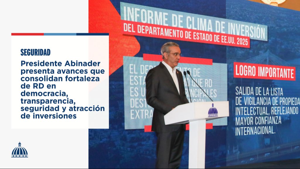 Comunicaciondo's tweet image. El Pdte. @LuisAbinader, durante LA Semanal con la Prensa, presentó los avances que consolidan la fortaleza del país en democracia, transparencia, seguridad y atracción de inversiones.
📲 Más detalles, aquí: presidencia.gob.do/noticias/presi…
#Seguridad #ComunicacionesDO
