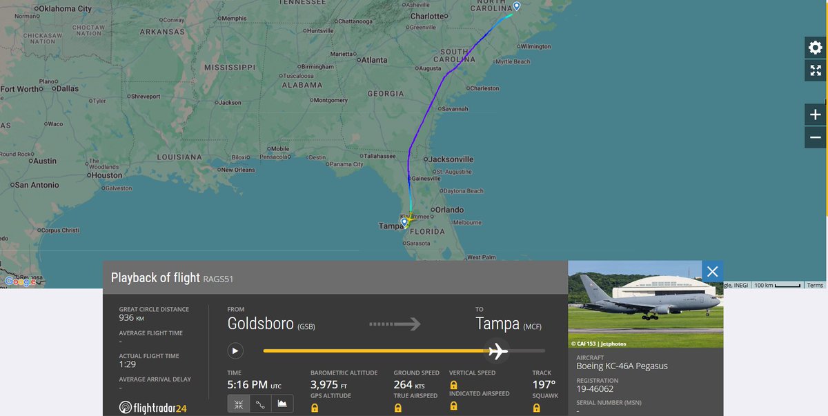 SA_Defensa's tweet photo. 📍MacDill AFB, #UnitedStates (🇺🇸)
With the help of @LatAmMilMVMTs, we have identified 1x KC-46A Pegasus & 2x KC-135 Stratotanker tankers moving to MacDill AFB with 7th Bomb Wing coding.
The 7th BW is based at Dyess AFB equipped with the B-1B Lancer. https://t.co/JmF6ETYa2B