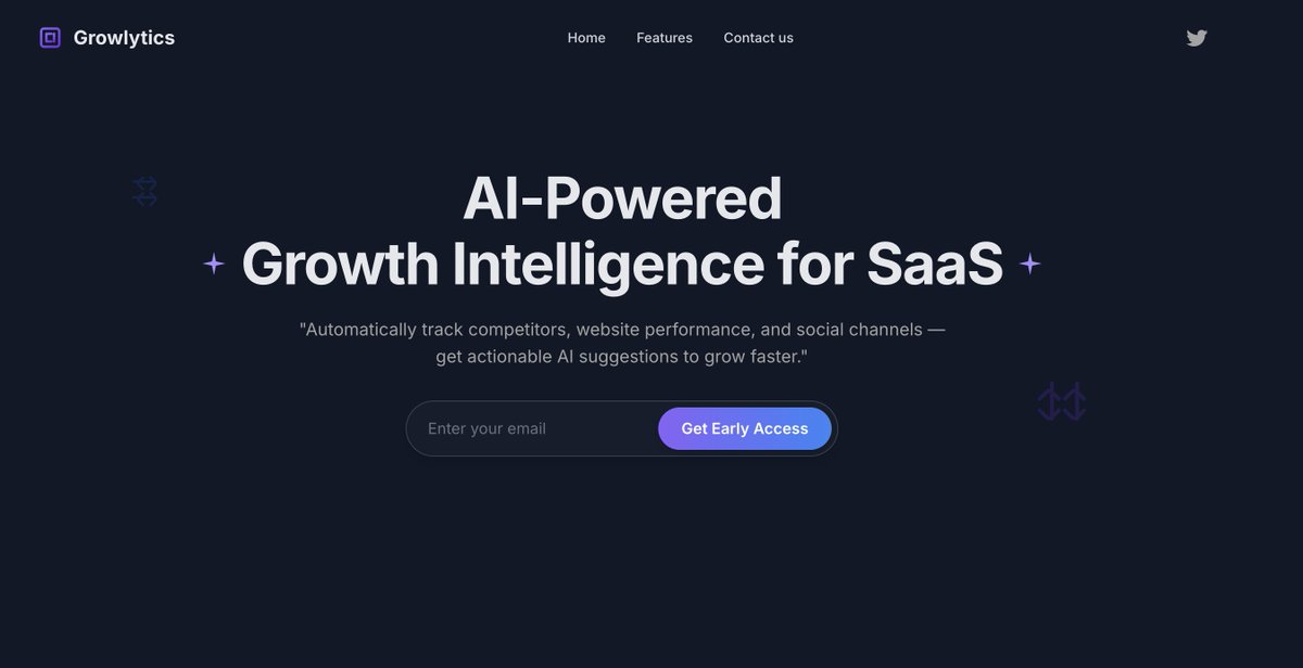 unitycoderr's tweet image. Launched the early access landing page for Growlytics.app after a full day of work! 🚀
Growlytics helps SaaS/company founders outsmart competitors with AI.
50 followers yesterday — every day, i build a little further. #buildinpublic #startup #letsconnect