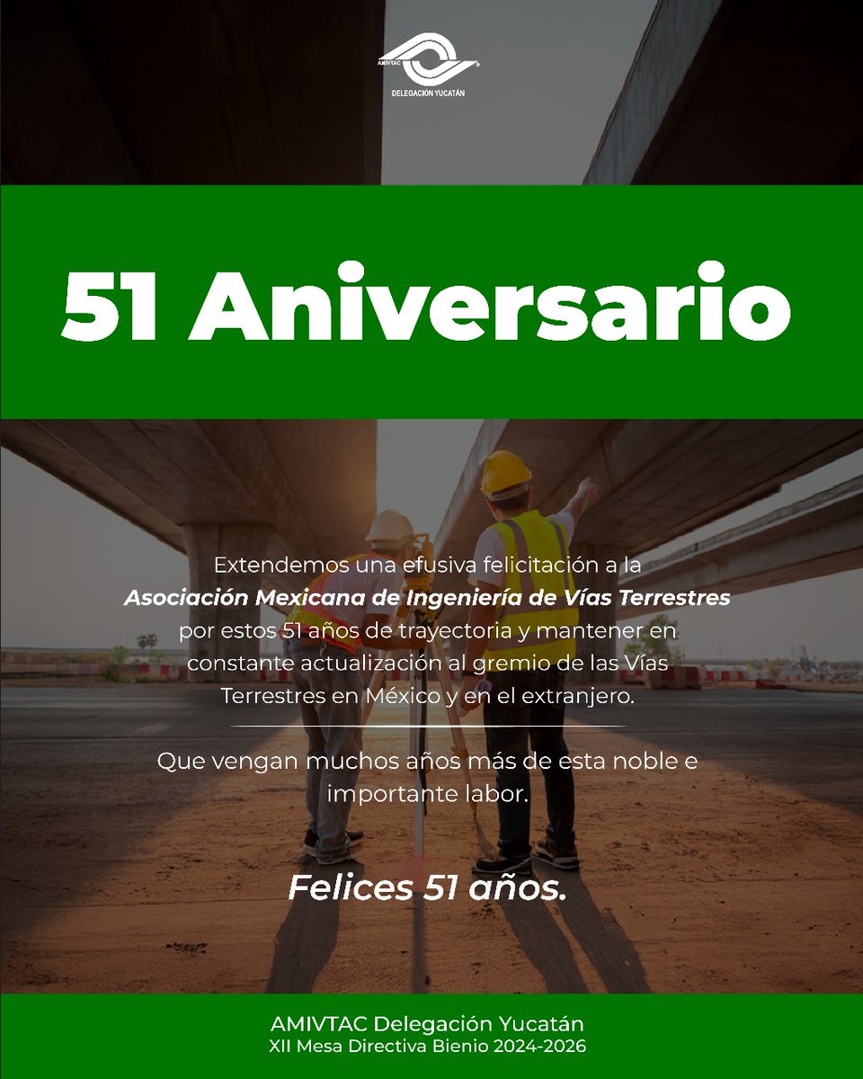 #51Años #AMIVTAC
De fortalecer el conocimiento e integración del gremio de las Vías Terrestres en México y más allá de sus fronteras.
#OrgulloAMIVATC
<a href="/AMIVTACmx/">AMIVTAC</a>