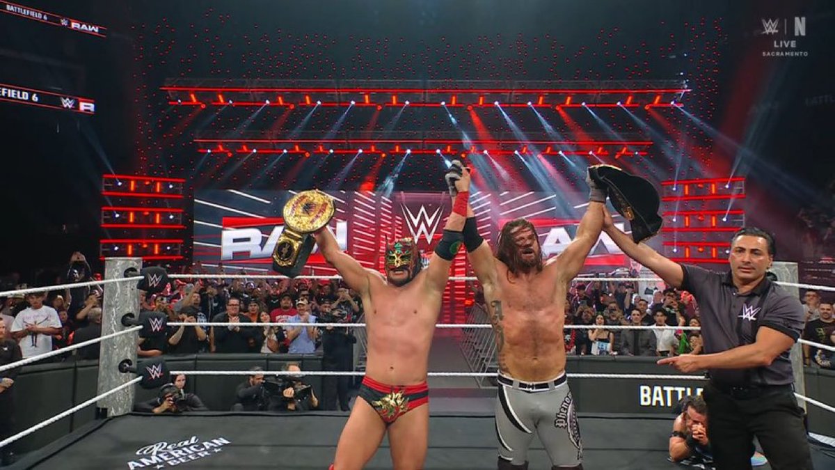 AJ Styles and Dragon Lee defeat Judgment Day to become the NEW Tag Team Champions.

#WWERAW