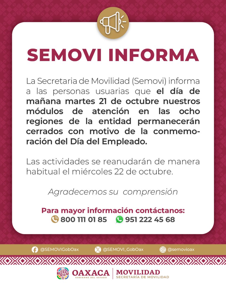 SEMOVI_GobOax's tweet photo. La #Semovi informa: https://t.co/hhvaYTbaNA