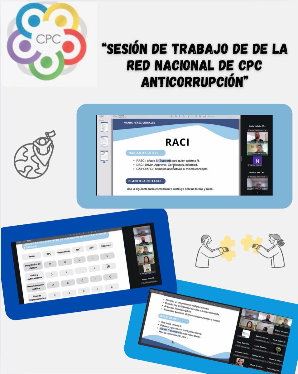 CPCDurango's tweet photo. Participa el consejero @keops_torres en la sesión de la Red Nacional de CPCs, encabezada por @vaniadelbien , donde se propuso la metodología RACI para fortalecer el trabajo colaborativo anticorrupción.
#SLADurango #CPCDurango #ContraLaCorrupciónMásAcción https://t.co/tLheYG4Nga