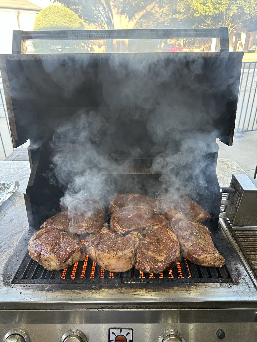 Love these guys. Sucks our left tackle couldn’t make it but my Gigi hooked the lineman up with steak before our last game tomorrow. #oline #brotherhood #classof2030 #thankyouGigi