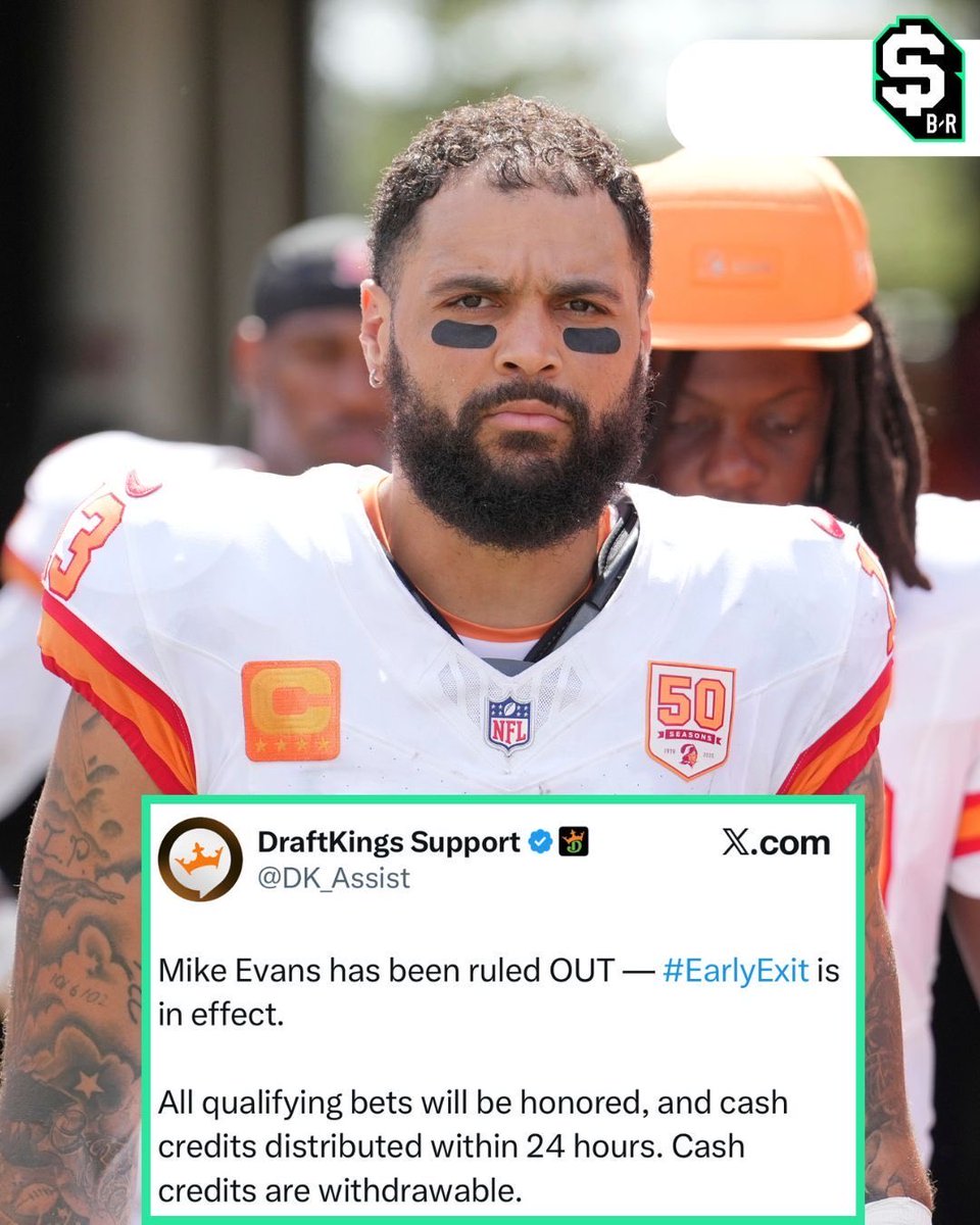 br_betting's tweet image. All qualifying Mike Evans bets @DKSportsbook will be voided due to Early Exit tonight